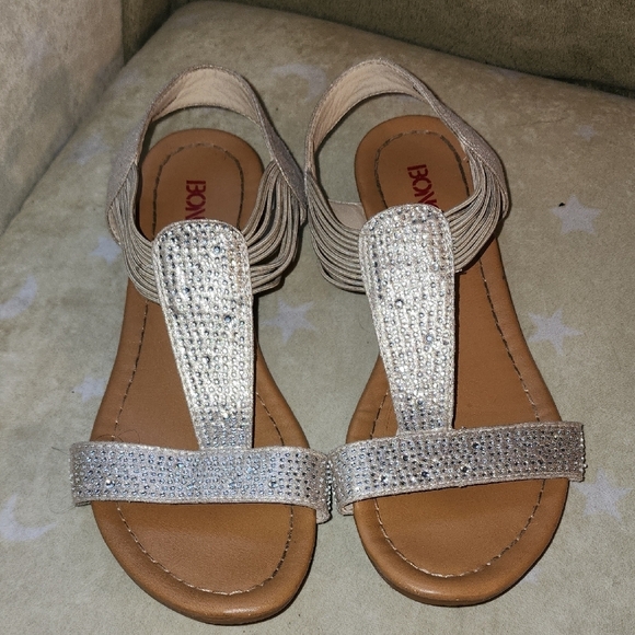 BONGO Shoes - Rose Gold Silver Strappy Sandals with Rhibestone Design